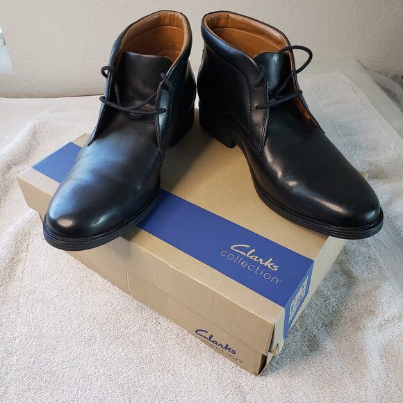 Clarks Whiddon Chukka Boot Mens 10 Black Waterproof Leather Office Casual Travel